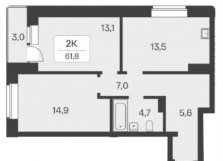 Продается двухкомнатная квартира, 61.8 м2, Новосибирская область