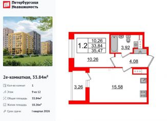 Продается 1-комнатная квартира, 33.8 м2, Санкт-Петербург, муниципальный округ Коломяги