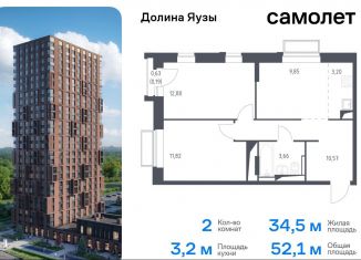 Продажа двухкомнатной квартиры, 52.1 м2, Московская область, жилой комплекс Долина Яузы, 2