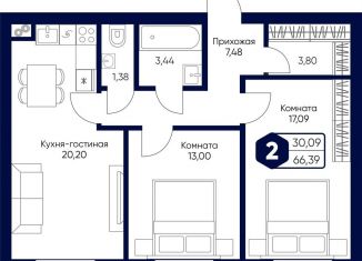 Продаю 2-комнатную квартиру, 66.4 м2, Московская область