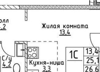 Продается квартира студия, 25.1 м2, Москва, улица Миклухо-Маклая, вл23, метро Университет дружбы народов