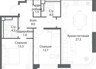 Продается 2-ком. квартира, 72.6 м2, Москва, Даниловский район, жилой комплекс Нагатино Ай-Ленд, к1