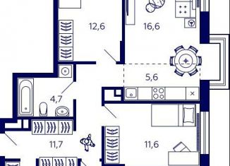 Квартира на продажу со свободной планировкой, 83.1 м2, Уфа, Октябрьский район, улица Энтузиастов, 7