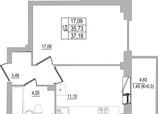 Однокомнатная квартира на продажу, 37.2 м2, Псков, улица Юности, 32, ЖК Смарт-квартал
