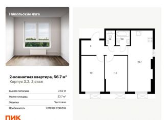 Продается 2-ком. квартира, 56.7 м2, Москва, станция Щербинка