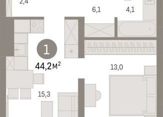 Продажа однокомнатной квартиры, 44.2 м2, Екатеринбург, переулок Ритслянда, 11, ЖК Северный Квартал