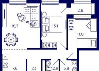 Продажа квартиры со свободной планировкой, 65.6 м2, Уфа, Октябрьский район, улица Энтузиастов, 7