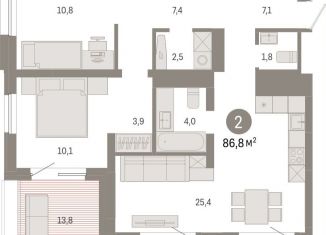 Продается двухкомнатная квартира, 86.8 м2, Екатеринбург, метро Машиностроителей, переулок Ритслянда, 11