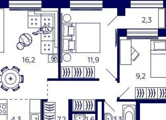 Продаю квартиру со свободной планировкой, 54.8 м2, Уфа, Октябрьский район, улица Энтузиастов, 7