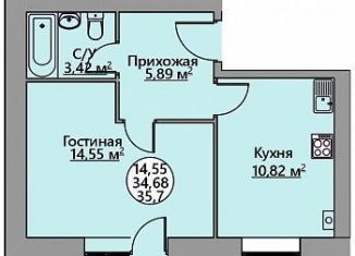 1-ком. квартира на продажу, 35.7 м2, дачный посёлок Родники, Садовая улица, 72