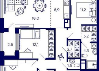 Квартира на продажу со свободной планировкой, 87.9 м2, Уфа, Октябрьский район, улица Энтузиастов, 7