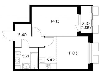 Продается двухкомнатная квартира, 42.7 м2, Московская область