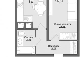 Продается однокомнатная квартира, 34.2 м2, Московская область