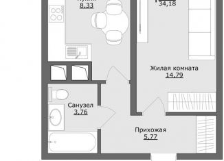 Продаю 1-комнатную квартиру, 34.2 м2, Московская область