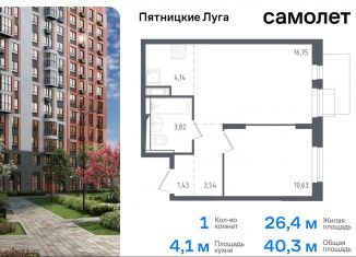 Продается 1-комнатная квартира, 40.3 м2, Московская область, жилой комплекс Пятницкие Луга, к1/2