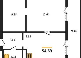 1-комнатная квартира на продажу, 54.7 м2, Новосибирск, метро Золотая Нива