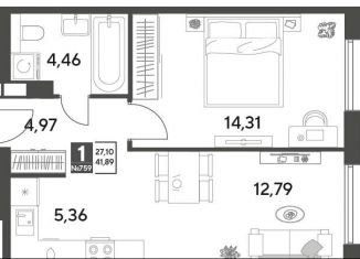 Продажа 1-ком. квартиры, 41.9 м2, Московская область