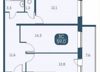 Продажа двухкомнатной квартиры, 59 м2, Новосибирск, Междуреченская улица, 7/1