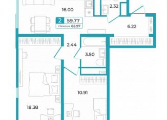 Продается двухкомнатная квартира, 59.8 м2, Тюменская область, улица Щербакова, 136