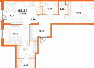 3-комнатная квартира на продажу, 68.2 м2, Хабаровский край