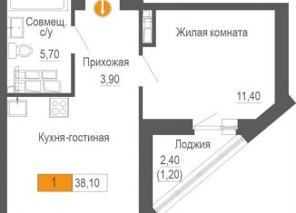 Продается 1-ком. квартира, 38.1 м2, Екатеринбург, Ленинский район, улица Академика Бардина, 21