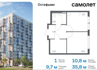 Продается однокомнатная квартира, 35.8 м2, Москва, жилой комплекс Остафьево, к22