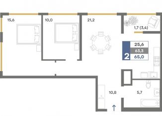 Продаю 2-ком. квартиру, 65 м2, село Белоглинка