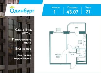 1-комнатная квартира на продажу, 43.1 м2, Одинцово