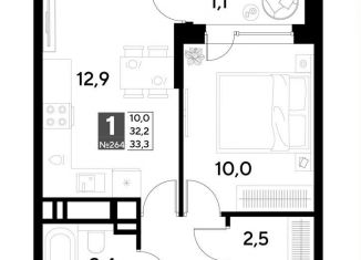 1-ком. квартира на продажу, 33.3 м2, Омск