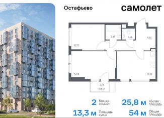 Продаю двухкомнатную квартиру, 54 м2, Москва, жилой комплекс Остафьево, к22