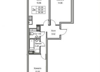 Продается 2-ком. квартира, 55.3 м2, Санкт-Петербург, Ивинская улица, 1к1, Приморский район