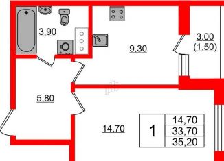 Продается 1-комнатная квартира, 35.2 м2, городской посёлок Янино-1, Заводская улица, 18к2