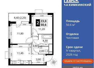 Продаю 2-комнатную квартиру, 50.6 м2, Московская область