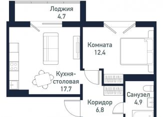 Продается 1-ком. квартира, 41.7 м2, Челябинская область, улица имени Ефрейтора Потехина, 4