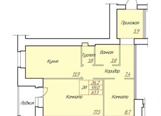 Продается 2-ком. квартира, 61.3 м2, Череповец