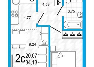 Продам 2-ком. квартиру, 34.1 м2, Уфа, Дёмский район, Кустарёвская набережная, 25