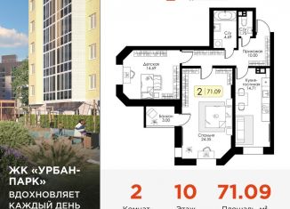 Двухкомнатная квартира на продажу, 71.1 м2, Тверь