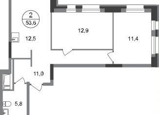 Продажа 2-ком. квартиры, 53.6 м2, Москва