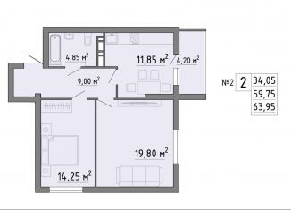 Продажа 2-комнатной квартиры, 64 м2, Липецк