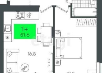 1-ком. квартира на продажу, 51.6 м2, Тюмень, улица Василия Малкова, 5