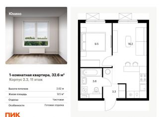 Продается однокомнатная квартира, 32.6 м2, Щербинка