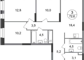 Продажа 3-ком. квартиры, 72.6 м2, Москва