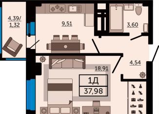 Продажа 1-ком. квартиры, 38 м2, Ростов-на-Дону