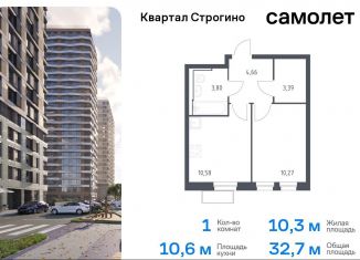 Продаю 1-комнатную квартиру, 32.7 м2, Московская область, жилой комплекс Квартал Строгино, к2