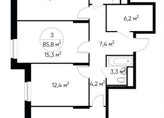 Трехкомнатная квартира на продажу, 85.8 м2, Московский, ЖК Первый Московский