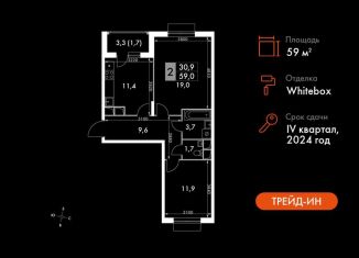 2-ком. квартира на продажу, 59 м2, посёлок Развилка, Римский проезд, 7, ЖК Римский