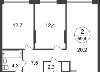 Продажа 2-комнатной квартиры, 59.4 м2, Московский, 11-я фаза, к3