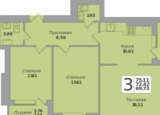 Продаю 3-ком. квартиру, 72.4 м2, Калининград, Московский район