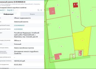 Участок на продажу, 10 сот., село Берёзовка, Спасский переулок