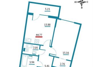 Продажа 1-комнатной квартиры, 44.8 м2, Мурино